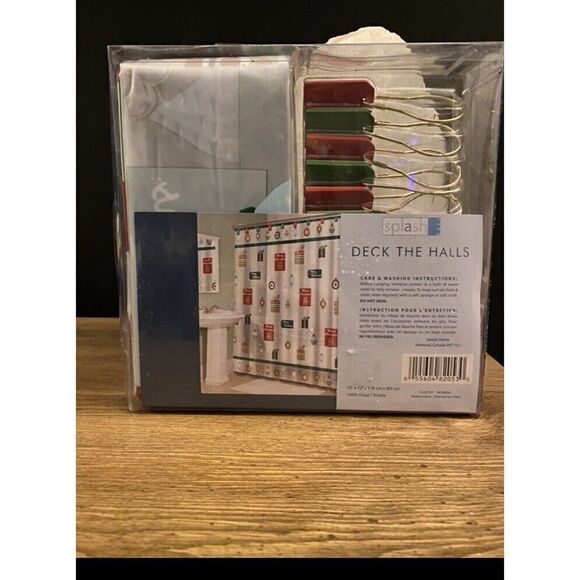 Splash Deck The Halls Merry Christmas shower curtain With Hooks - Picture 2 of 3